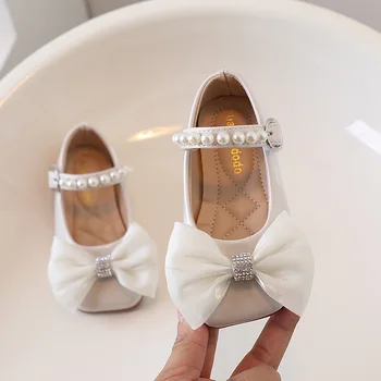 CAPSELLA/ ДЕТСКИ Ежедневни обувки; Модел обувки на Принцесата за момичета от 1 до 6 години; Кожа обувки с Кристали и мъниста; детска Нескользящая обувки на плоска подметка