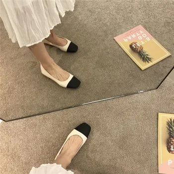COOTELILI/Новост 2022 г.; Модни дамски обувки на равна подметка; черни Нескользящие обувки на плоска подметка с квадратни пръсти; Ежедневни базова обувки на среден ток; Размер 35-40