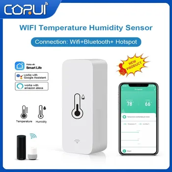 CORUI Мини WiFi Sasha Термометър, Влагомер Сензор Интелигентен на Сензор за температура и влажност в помещението Работа С Alexa и Google Home