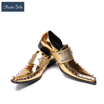 Christia Bella/ Луксозни Маркови Мъжки Официални Обувки С остри пръсти, Бизнес и Сватбени Обувки-Oxfords От Лачена Кожа за Мъже, на Модела Сватбени Обувки