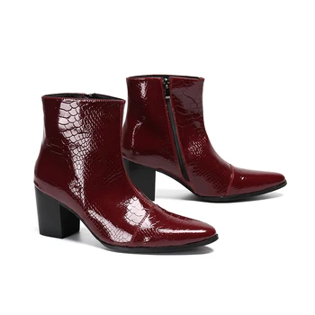 Christia Bella/мъжки вечерни обувки от лачена Кожа в британския стил в Червено, Ботильоны на Висок Ток, вечерни обувки за нощен клуб, мъжки модел обувки за Голям Размер