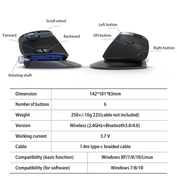 Delux M618X Безжична Вертикална Мишка с регулируем ъгъл на наклона Bluetooth 3,0 4,0 + 2,4 Ghz Ергономични Акумулаторни Мишката За 4 Устройства на Windows