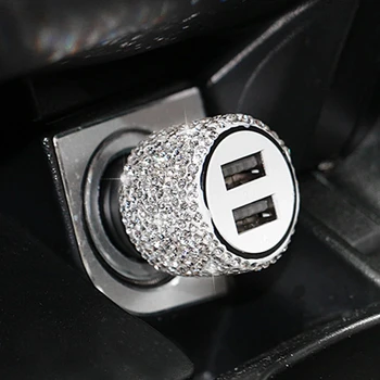 Diamond USB Зарядно за Кола с Два Порта Бързо Зареждане 5 2.1 A Авто Инкрустация С Кристали Стайлинг автоаксесоари Интериор за Жени