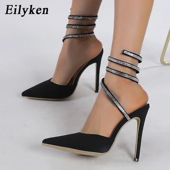 Eilyken 2023 Нова пролет мода Crystal жени помпи тънък ток, сандали тясна ивица от страна стриптизьорка на токчета