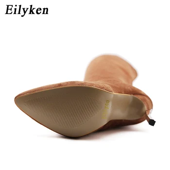 Eilyken/ пикантен дамски ботуши над коляното от Флока, дамски ботуши на Дебел висок ток, зимни черни, абрикосово-кафяви вечерни обувки
