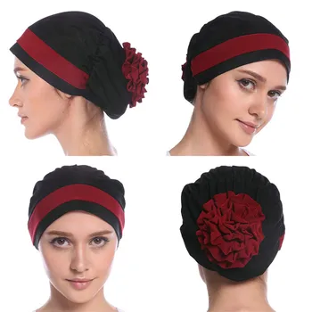 H1110 два цвята мюсюлмански хиджаб с цвете, притягивающая шапка, ислямски шал, тюрбан хиджаб, пълен шапки, дамски превръзка на главата, подаръци рамадан
