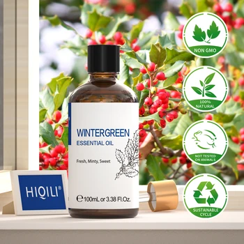 HIQILI 100 мл етерични масла уинтергриновата, чист естествен произход за дифузьор, почистване на повърхности, намаляване на напрежение и облекчаване на възпаленията