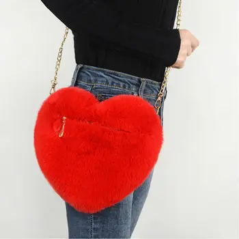 Hirigin 2022 Дамски Модерна Чанта във формата на Сърца, Чанта за софтуера на Веригата, Плюшен Чанта през Рамо с Надпис Love, Подарък За Свети Валентин