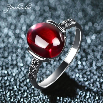 JIASHUNTAI 4 цвята годежни пръстени Реколта червени сребърни пръстени 925 проба за жени Ретро Естествен камък сребърен Пръстен набор от женски бижута подарък