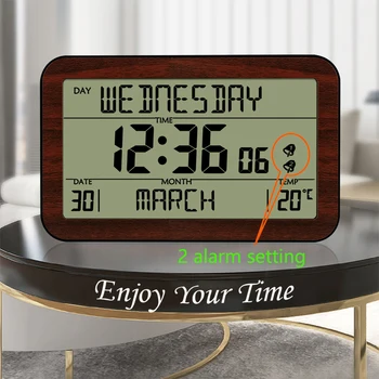JIMEI H180F Многофункционален Голям Дисплей Цифров Настолен часовник с Термометър, с монтиран на стената Двоен Будилник