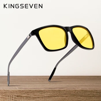 KINGSEVEN Мъжки Поляризирани Дамски Слънчеви Очила за нощно виждане Жълти Лещи Реколта Квадратни Мъжки Дамски Слънчеви Очила с високо качество