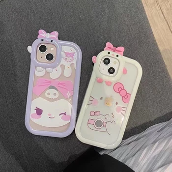 Kawaii Hello Kitty Sanrio Kuromi Калъфи За мобилни Телефони iPhone 13 12 11 Pro Max XR XS MAX X устойчив на удари Мек Калъф Y2k Подарък За Момичета Fundas