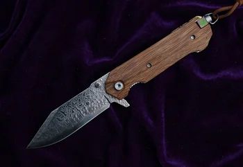 LEMIFSHE L05 сгъваем нож Дамасское острието медни ленти червена сянка дървена дръжка къмпинг открит тактически инструмент за оцеляване EDC