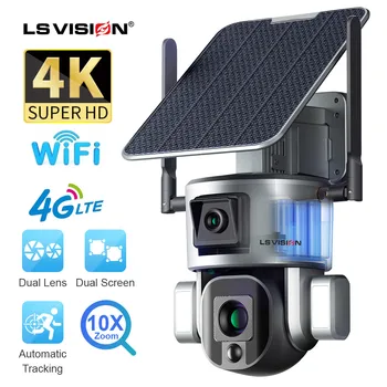 LS VISION 4K 8MP Двухобъективная Слънчево Помещение 10X/4X Увеличение SIM 4G/wi-fi Външна Камера за Сигурност Гуманоидная Отслеживающая Цветна Камера за Нощно Виждане