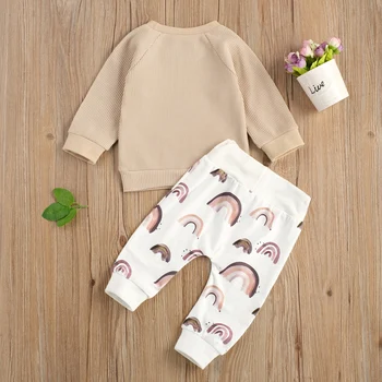 Lioraitiin/Комплект дрехи от 2 теми за новородени Момчета 0-24 м, Обикновен памук е мек Топ с дълги ръкави + Панталони с розови принтом, комплект