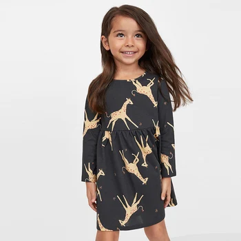 Little maven / 2023, Елегантна рокля за малки момичета, Памучен Дрехи с животни и Жирафа, пролетно-есенен детски Ежедневни Облекла 2-7 години