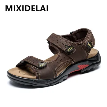 MIXIDELAI/ Ежедневни мъжки Меки сандали, от естествена кожа, Удобна плажна обувки с Високо качество, мъжки летни мъжки сандали в римски стил, Размер 38 ~ 48