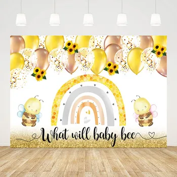 Mehofond Пол Разкрие Фон за Душата на Детето Bumblebee Сладък Мед Дъга Балони, Декор Снимка Фон Студио Photobooth