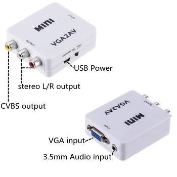 Mini VGA към Конвертор AV RCA Адаптер с 3.5 мм Аудио 1080P VGA2AV RCA HD Конвертор Conversor За PC tv HD Компютър към телевизор