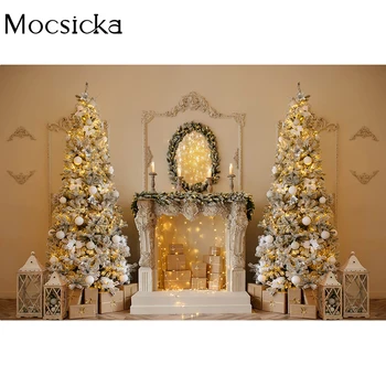 Mocsicka Коледна Снимка На Фоново Осветление Коледно Дърво За Украса На Камината Подпори Спалня Хол Снимка Фон