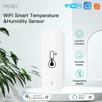 Moes Sasha Умен WiFi Сензор за Температура И Влажност на въздуха, Влагомер, Термометър, Детектор, Умна Връзка с Алекса Google Home