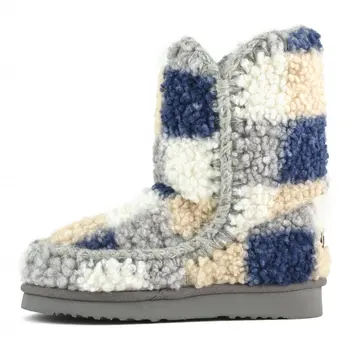 Mou ескимо 24 тартан плюшено руно дамски зимни обувки от овча кожа, ръчно тъкане на вълнени дамски ботильоны върху плоска подметка