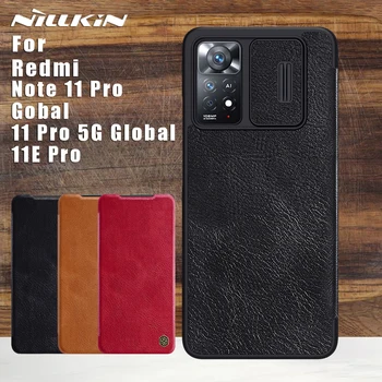 NILLKIN за Xiaomi Redmi Note 11 11E Pro 5G Global Калъф Camshield Чин ПУ Флип Кожен Калъф Слот за Карти Делото