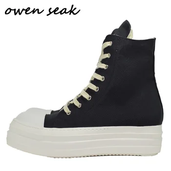 Owen Seak/мъжки парусиновая обувки; Луксозни обувки на платформа-Обувки дантела; Ежедневни дамски обувки на плоска подметка с висока берцем, които растежа; черен обувки