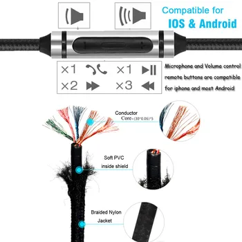 POYATU 2,5 мм до 3,5 мм аудио кабел За JBL E45BT E55BT E65BTNC S400BT Кабел за слушалки Замени Кабела с Микрофон За iPhone Andriod