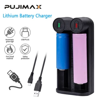 PUJIMAX 18650 USB Зарядно Устройство с 2 Слота за Универсална Интелектуална Зареждане 26650 18350 32650 21700 Литиево-йонна Акумулаторна Батерия Зарядно Устройство