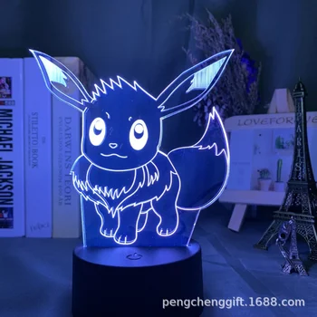 Pokemon Аниме Карикатура Около 16 Цвята LED Пикачу 3D Малка нощна светлина Детска Стая Светлина За Сън Коледен Подарък