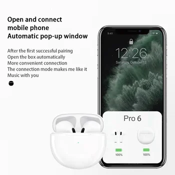 Pro6 TWS Безжични Слушалки С Докосване Bluetooth 5,0 Слушалки Спортни Слушалки Музикални Слушалки За мобилни Телефони Iphone Xiaomi 2022