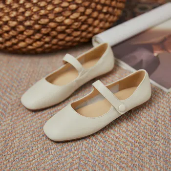 QUTAA/2021 г. Дамски обувки от естествена кожа върху плоска подметка в ретро стил с квадратни пръсти, Пролет-Есен, Ежедневни Дамски обувки на равна подметка, Размер диапазон 34-40