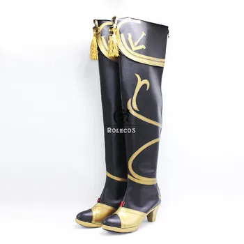 ROLECOS/ Обувки за cosplay Genshin Impact Beidou; Детска Обувки за Cosplay Genshin Impact Beidou; Женски Черни Високи обувки; Обувки На Висок Ток