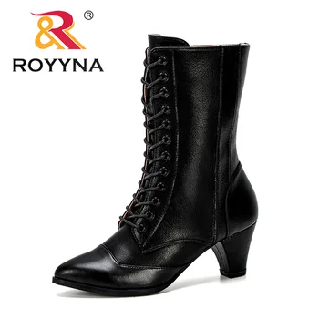 ROYYNA/Новост 2019 г.; дизайнерски есенни обувки на висок ток с остър пръсти и цип от микрофибър; Пикантен дамски обувки до средата на прасците;...