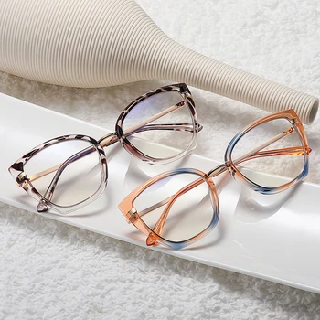 SHAUNA Ретро TR90 Метален Котешки Очи За Жените Цветни Очила Рамка Мода Пролет Панта За Мъже Анти-синя Светлина Очила, Оптични Рамки за очила