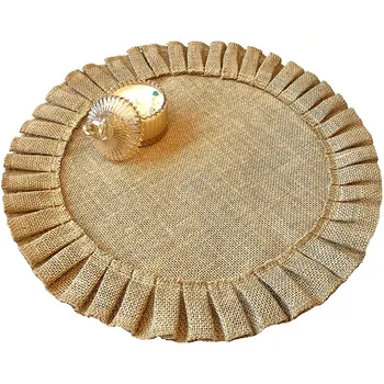 SHGO HOT-Комплект кръгли салфетки от зебло в селски стил, 4 броя, диаметър 15 инча