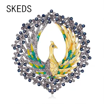 SKEDS Нов Креативен Изискан Кристал Паун Емайл Брошка на Жени За Жени Дама Мода Луксозни Кръгли Значки Животни Игли Подарък