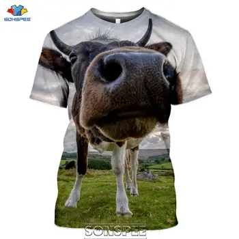 SONSPEE Animal Cow Face 3D Принт Лятна Мъжка Тениска Ежедневни Плюс Размер С Кръгло Деколте и Къс Ръкав За Мъже И Жени Забавни Тениски, Блузи, Ризи