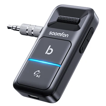 SOOMFON Bluetooth 5,0 Аудиоприемник Кола с Hi-Fi Звук Хендсфри Автомобилен Комплект Безжична Bluetooth, 3.5 мм Aux Адаптер за Домашно Стерео
