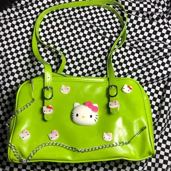Sanrio Hello Kitty Bag-Тоут На Рамото От Изкуствена Кожа Готина Луксозна Дизайнерска Скъпа Y2k Голям Капацитет Дамски Модни Реколта Чанта За Пазаруване