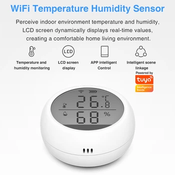 Sasha Smart Life WiFi Сензор за Температура и Влажност на въздуха LCD Дисплей за Домашна Автоматизация Безжична Отдалечен Преглед на метеорологични станции Детектор
