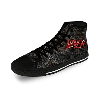 Slayer Хеви Метъл Рок Група Ужас Страшно Ежедневни Плат С 3D Принтом Висока Парусиновая Модни Обувки Мъжки Дамски Дишащи Обувки