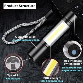 USB Акумулаторна Фенерче 3 режима на осветление COB + XPE Led Мини-Фенерче Водоустойчив Преносими се Използва за къмпинг, колоездене, работа и т.н