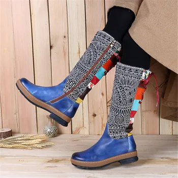 Vinatge/Дамски ботуши до коляното на Ръчно изработени; Обувки от естествена кожа; Дамски Обувки в стил ретро с кръгла пръсти; дамски ботуши за езда в западен стил; Обувки