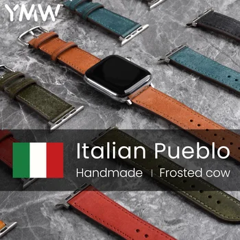 YMW Италиански Каишка от естествена Кожа Pueblo за Apple Watch Band 45 мм на 49 мм 44 мм 41 мм Луксозен Каишка За Часовник iWatch Ultar 8 7 6 SE