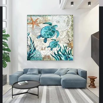 Абстрактен Съвременен Художествен Стенен Плакат На Морска Костенурка Медуза Делфин Морден Морското Животно Принт Начало Декор На Платното За Рисуване На Картина