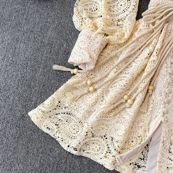 Австралийското пролет-есен модерно луксозно дамско темпераментное разтворими във вода дантелено рокля-часова рецепция с дълги ръкави и кухи фенерче