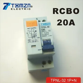 Автоматичен прекъсвач остатъчен ток DPNL 1P + N 20A 230V ~ 50 Hz/ 60 Hz със защита от претоварване работен ток и изтичане на RCBO