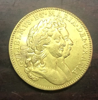 Англия 1 Гвинея 1689 г. - Уилям и Мери .9999 Копие на монети от чисто злато с покритие